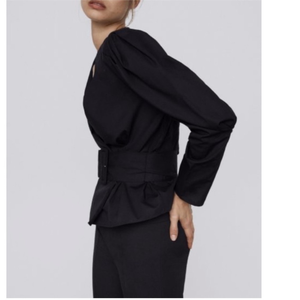 Zara brand new cotton Elegant Black Jacket style belted top - Picture 4 of 5